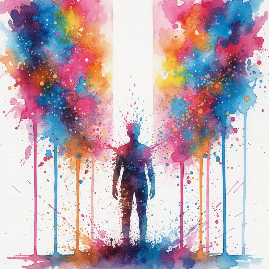 Künstlerische Darstellung der intensiven Ego-Auflösung und des Realitätsverlusts während eines 5-MeO-DMT-Trips.