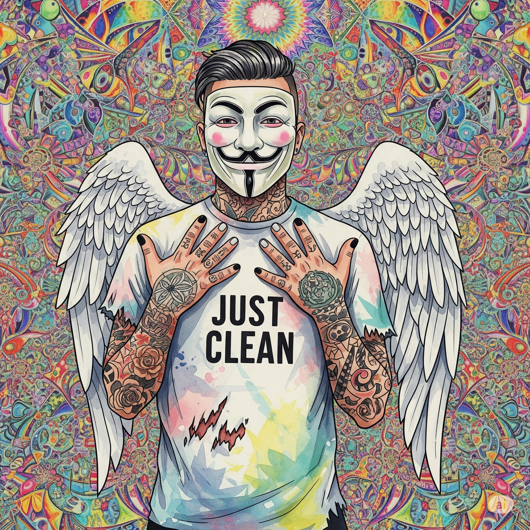 Eine sehr abstrakte, fraktale und geometrische Grafik mit leuchtenden, kaleidoskopischen Mustern. Sie sollte komplex und tiefgründig wirken. Symbolisiert die visuelle Erfahrung eines DMT-Trips. "DMT Trip visuell", "psychedelische Erfahrung", "Halluzinationen"