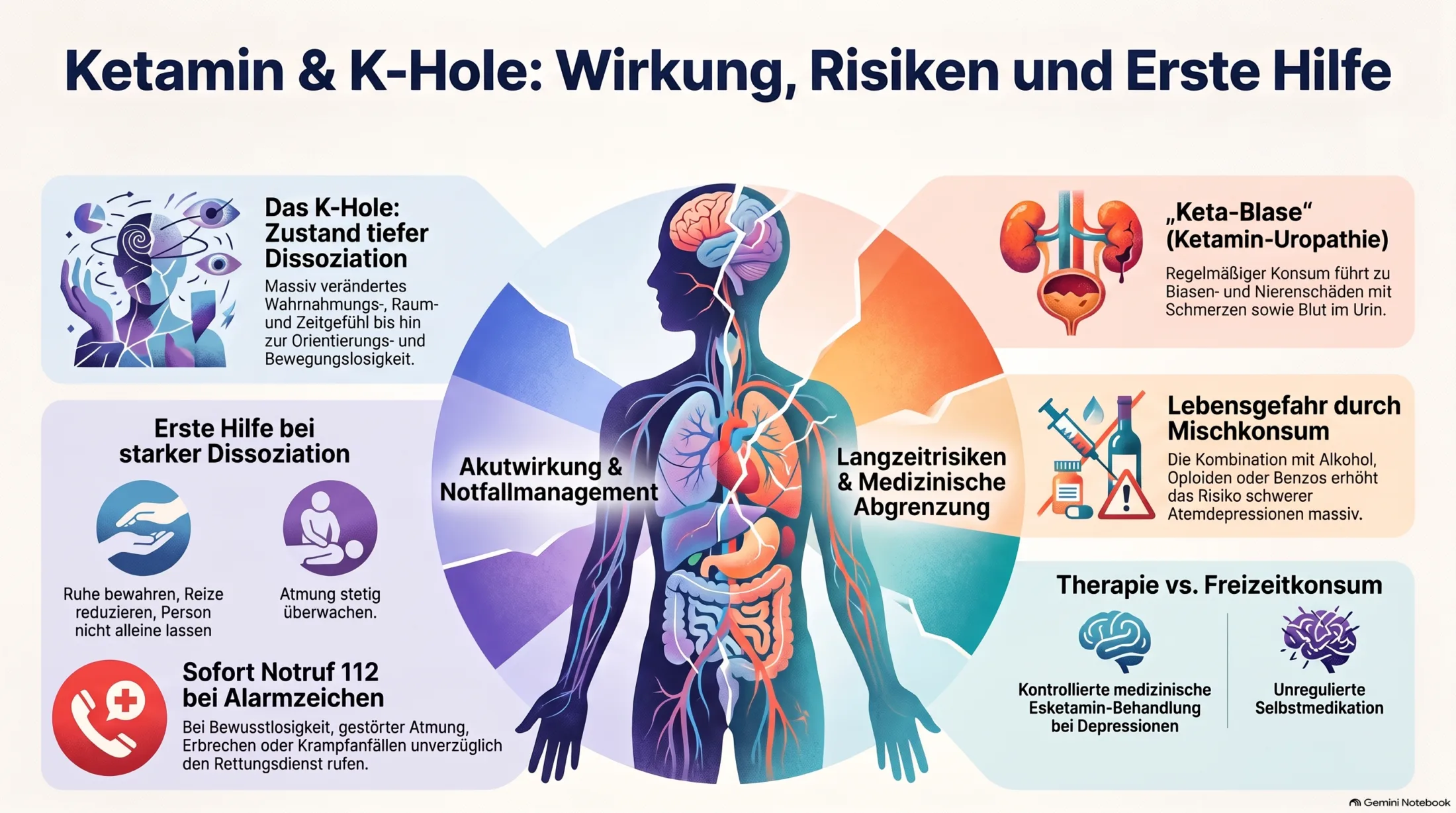 Ketamin: Wirkung, Risiken und Erste Hilfe Ketamin und K-Hole: Wirkung, Risiken, Dissoziation, Erste Hilfe und Notfallzeichen