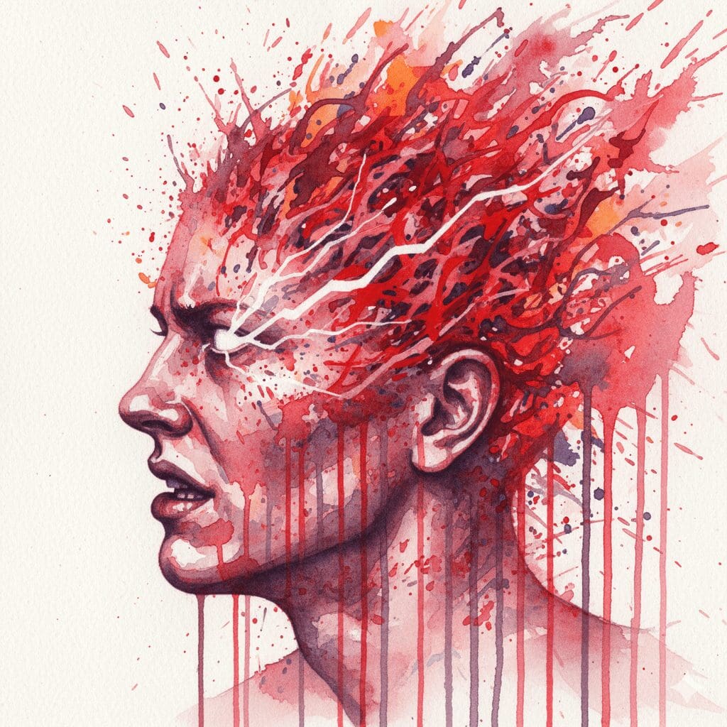 Darstellung der extremen Übererregung des Nervensystems und der Panik, die bei einem kalten Benzo-Entzug (Krampfanfallrisiko) auftreten.