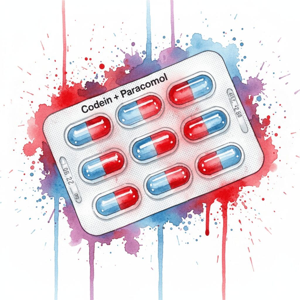 Symbolische Darstellung der Gefahr von Codein-Kombi-Präparaten, bei der das Paracetamol als tickende Zeitbombe für die Leber gezeigt wird.