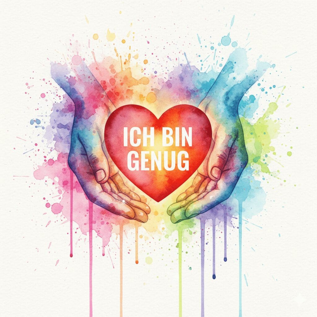 Hände halten ein ganzes, leuchtendes Herz, als Symbol dafür, dass man niemanden braucht, um vollständig zu sein.