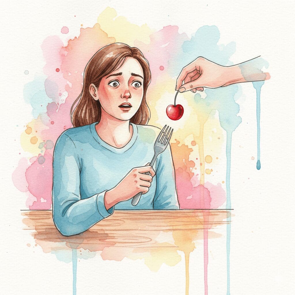 Symbolische Darstellung der Therapie bei Essstörungen, bei der eine helfende Hand den Weg zurück zu einem gesunden Essverhalten weist.