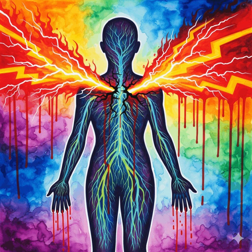 Künstlerische Darstellung der extremen Nervenschmerzen während des Pregabalin-Entzugs.