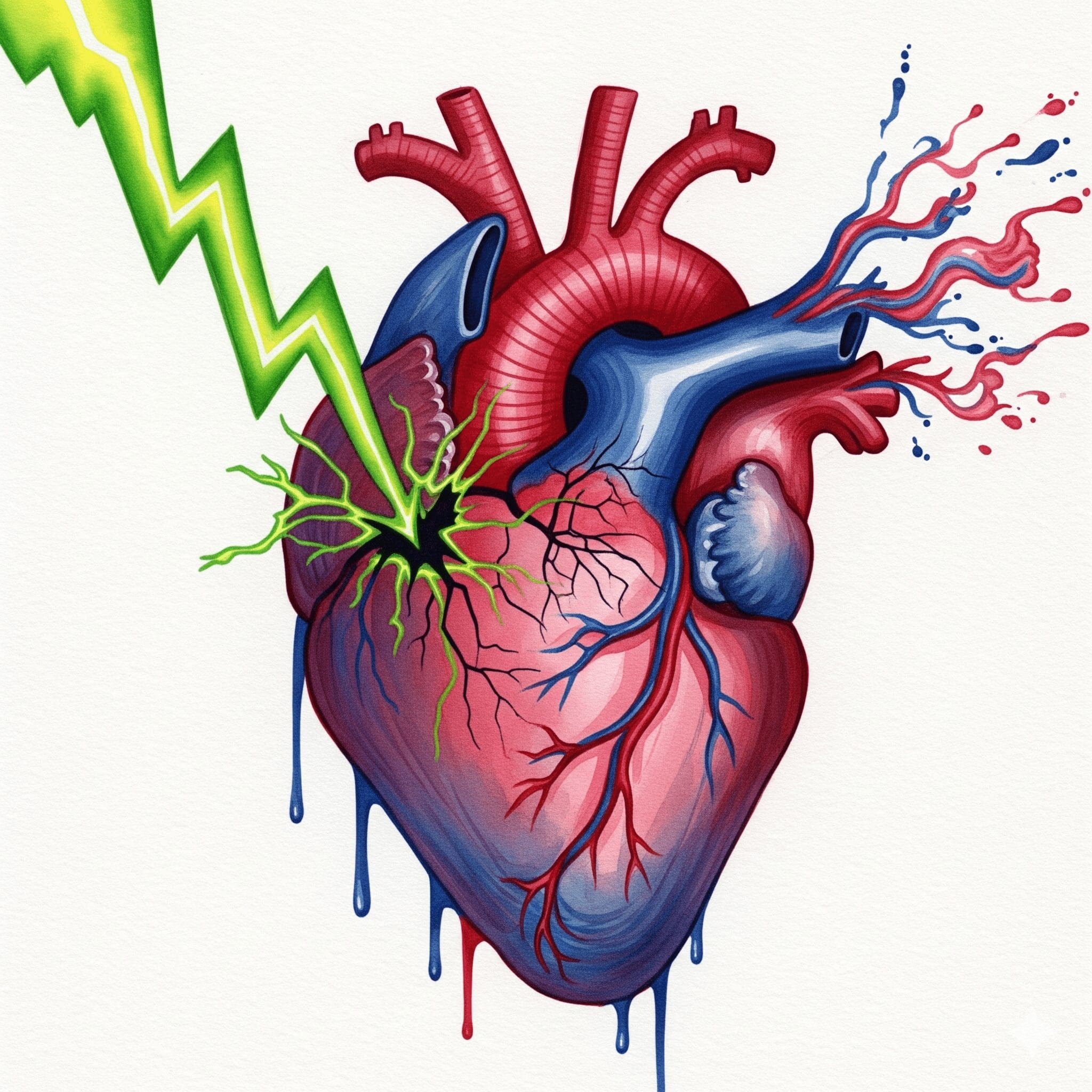 Symbolische Darstellung des "Sudden Sniffing Death Syndrome", bei dem Chemikalien einen plötzlichen, tödlichen Herzstillstand auslösen können.