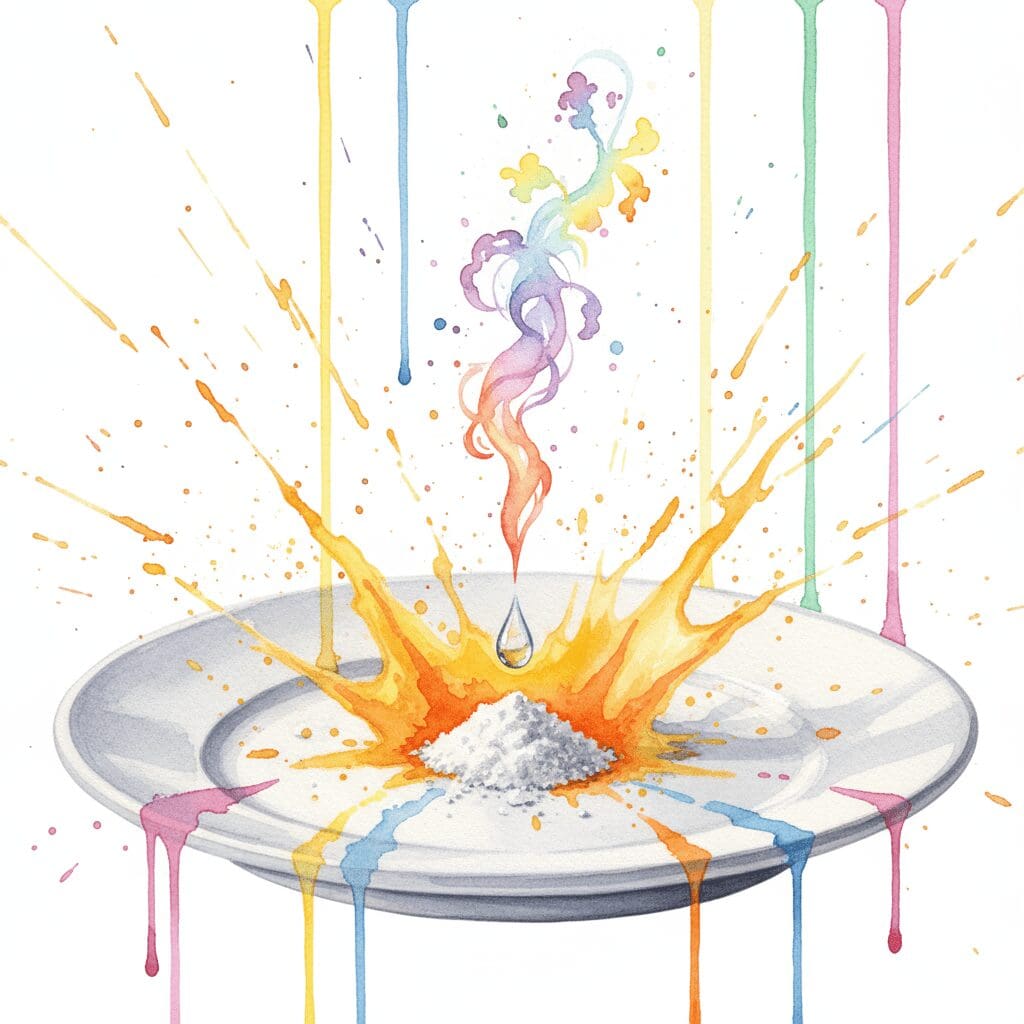 Künstlerische Darstellung eines Reagenztests, der eine Warnfarbe anzeigt und so vor einer Fälschung (4-CMC) warnt.