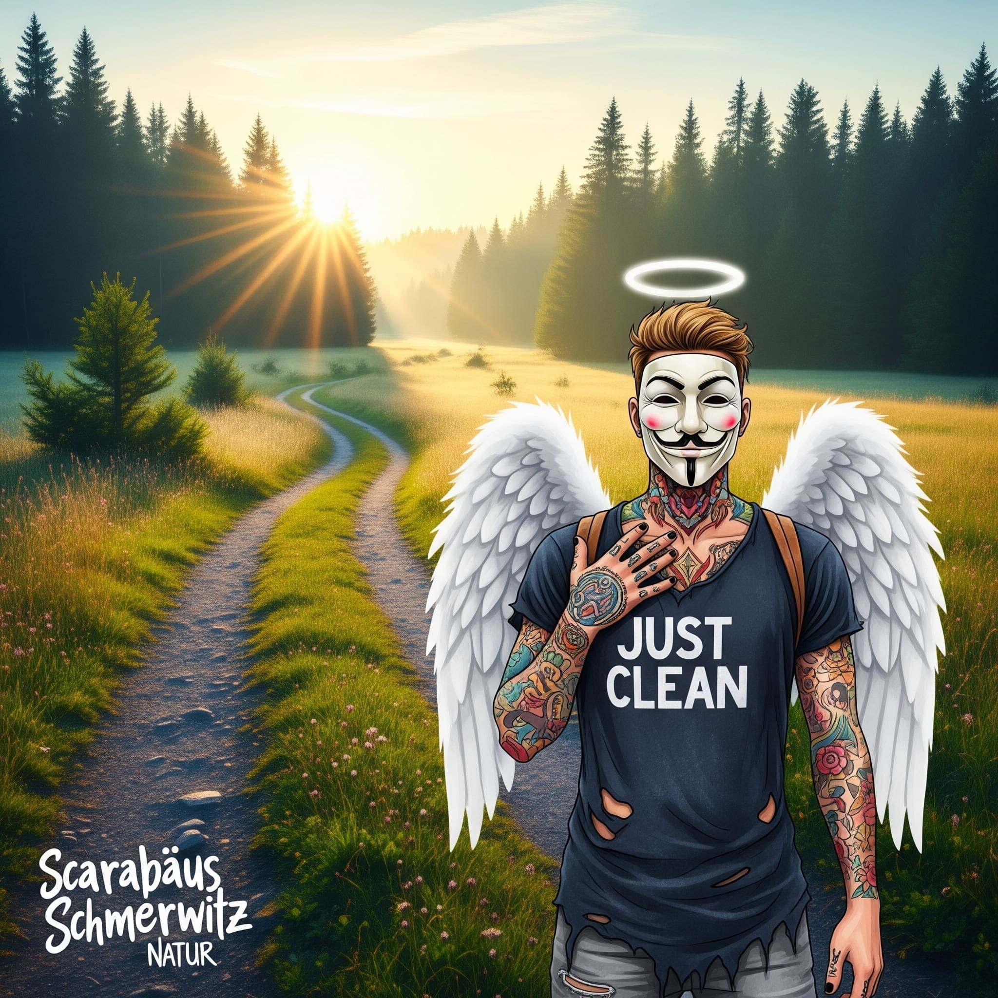 Eine weite, ruhige Landschaftsaufnahme vom Hohen Fläming. Ein Waldweg, eine Wiese bei Sonnenaufgang. Symbolisiert den sicheren, naturnahen Ort und den Neuanfang. "Scarabäus Schmerwitz Natur", "Ruhe finden im Entzug", "Hoher Fläming"