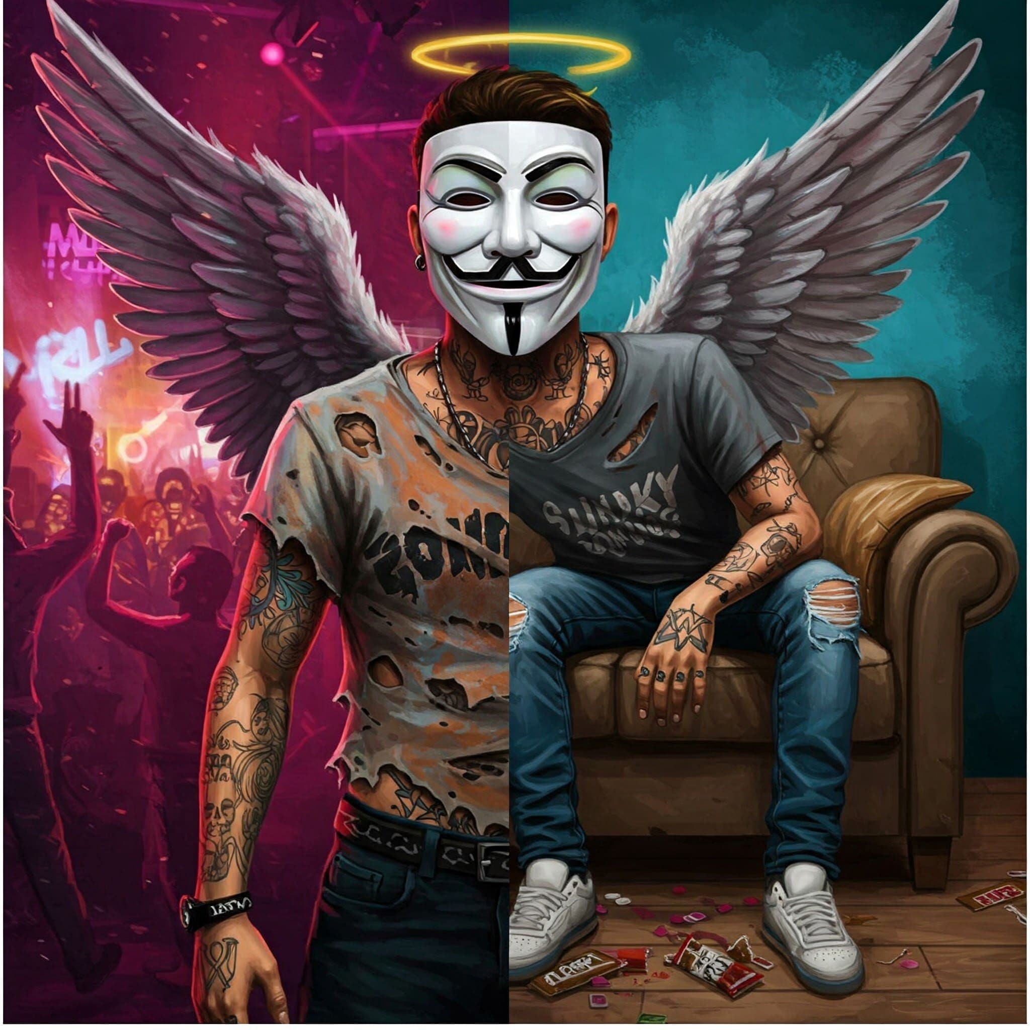 Ein Bild, das den Kontrast zeigt – vielleicht eine Split-Screen-Aufnahme: Links eine ausgelassene Partyszene, rechts jemand, der am Sonntag fertig auf dem Sofa liegt. Oder ein stylisiertes Bild, das einen "Katerkopf" symbolisiert.
Keywords: Sonntag Kater, Party Absturz, Wochenende Drogen Alkohol, Hangover Gefühl