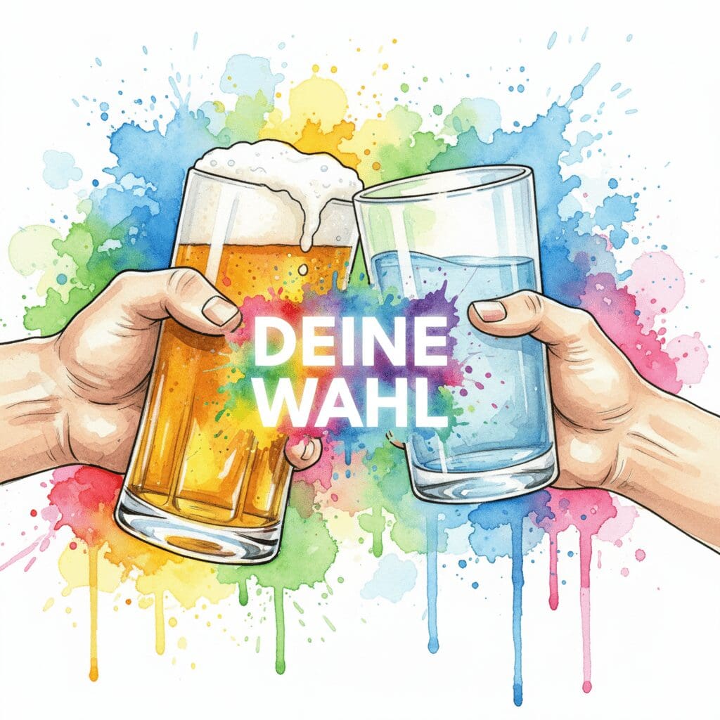 Eine Hand prostet mit Wasser einer anderen Hand mit Bier zu, als Symbol für die bewusste und starke Entscheidung gegen Alkohol für eine bessere Sexualität.
