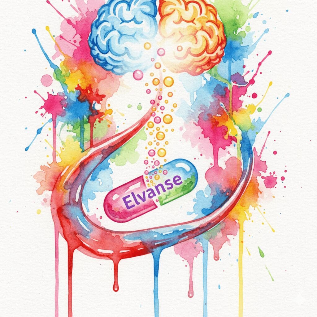 Künstlerische Darstellung der Prodrug-Wirkung von Elvanse, das seinen Wirkstoff langsam und gleichmäßig über den Tag freisetzt.