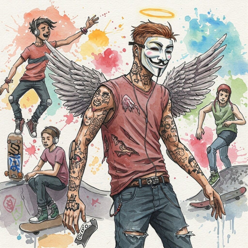 Ein dynamisches, positives Bild von Jugendlichen, die Spaß haben (z.B. lachen, skaten, Musik hören). KEINE Drogen oder negativen Darstellungen.

Keywords: Jugendliche Spaß Alternativen, Leben ohne Drogen, positive Vibes