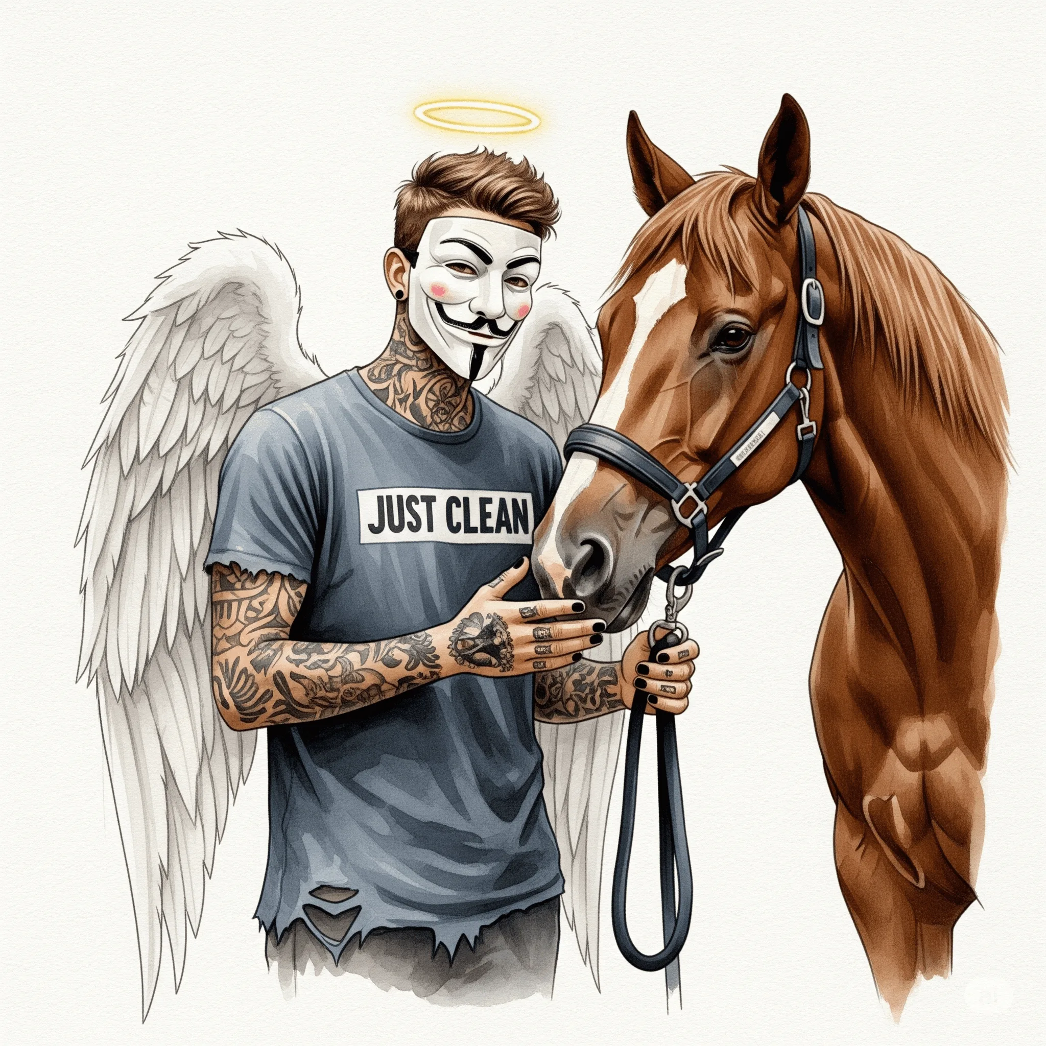 Eine Person, die sanft ein Pferd am Halfter führt und es streichelt. Die Szene wirkt ruhig und vertrauensvoll. Symbolisiert die tiergestützte Therapie. "Therapie mit Pferden", "tiergestützte Suchttherapie", "besondere Therapieangebote"