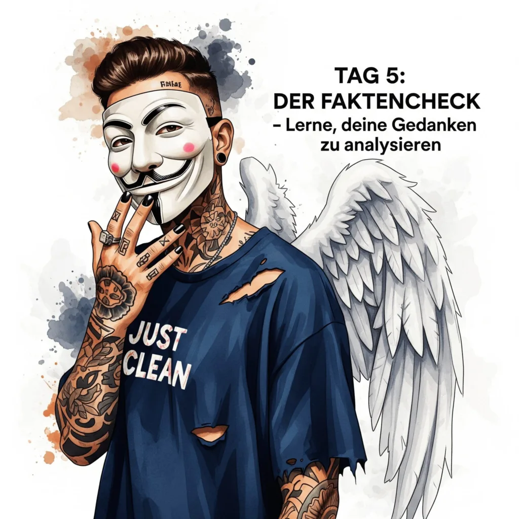 Tag 5: Der Faktencheck – Lerne, deine Gedanken zu analysieren. Podcast und Artikel Titelbild