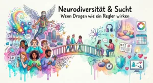 Symbolbild zu Neurodiversität, Autismus, ADHS, AuDHD, Reizüberflutung, Masking, Selbstmedikation und Suchthilfe.