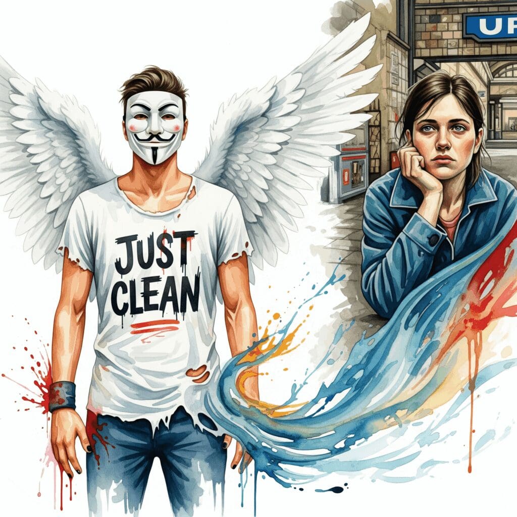 Ein Porträtfoto von Ben Clean in einem typisch urbanen Setting in Wien (z.B. vor einer alten Hauswand oder in einer U-Bahn-Station), das seine Nahbarkeit und Authentizität unterstreicht. Die Stimmung des Fotos ist nachdenklich und leicht melancholisch.  "Ben Clean Porträt", "Wiener Künstler", "Musik Suchtprävention", "Künstlerische Authentizität"