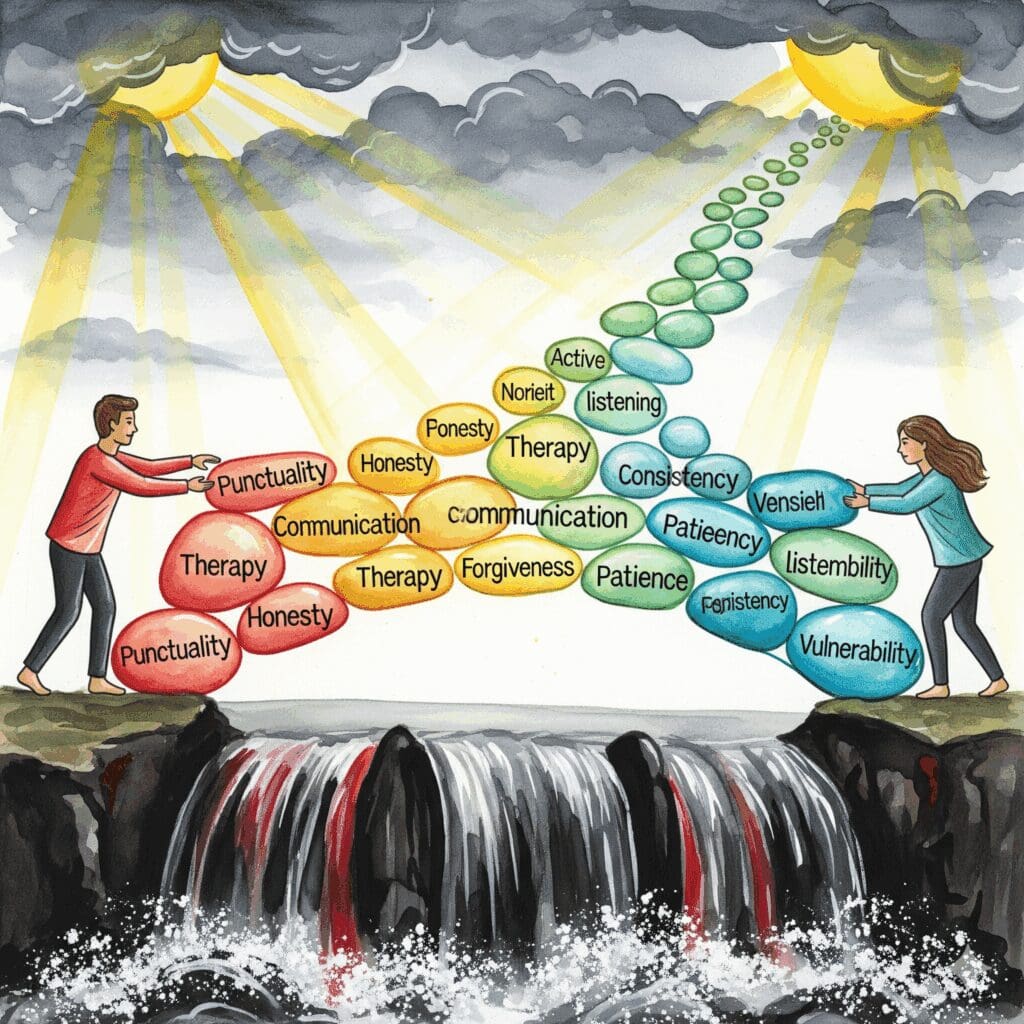 Vertrauen wiederaufbauen Rückfall Recovery Brücke Partner Beziehung Heilung Zusammenhalt