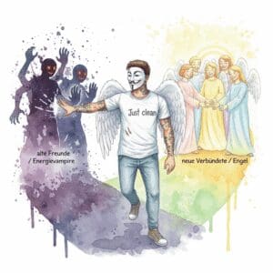 Die NeelixberliN-Figur (Watercolor) lässt ihr altes, negatives Umfeld los und wendet sich ihren neuen, positiven Verbündeten zu.