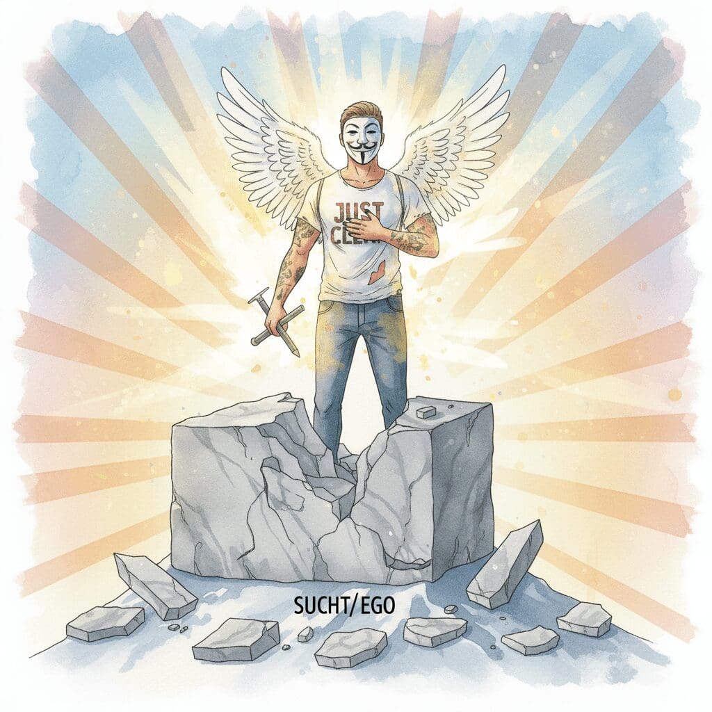 Die NeelixberliN-Figur (Watercolor) hat das Ego (Marmor) losgelassen und ihr Urvertrauen (inneres Leuchten) wiedergefunden.