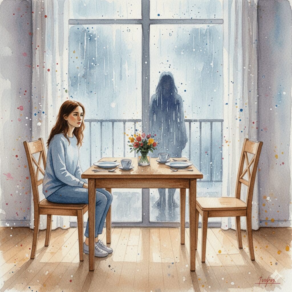 Ein leerer Stuhl an einem gedeckten Tisch als Symbol für die Konsequenz des Konsums und die Grenze des Angehörigen.