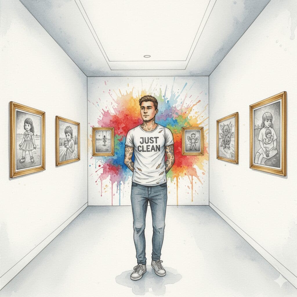 Eine Person als Kurator im eigenen Museum der Erinnerungen, als Symbol für die gemeisterte Kontrolle über die eigene Vergangenheit.