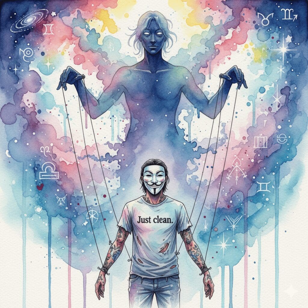 Die NeelixberliN-Figur wird wie eine Marionette von einem Fische-Archetyp gesteuert. Symbol dafür, wie ein einzelner Archetyp die Kontrolle übernehmen kann.