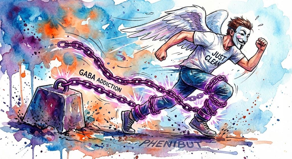 NeelixberliN versucht zu rennen, wird aber von lila Ketten (Phenibut Sucht) am Boden gehalten.