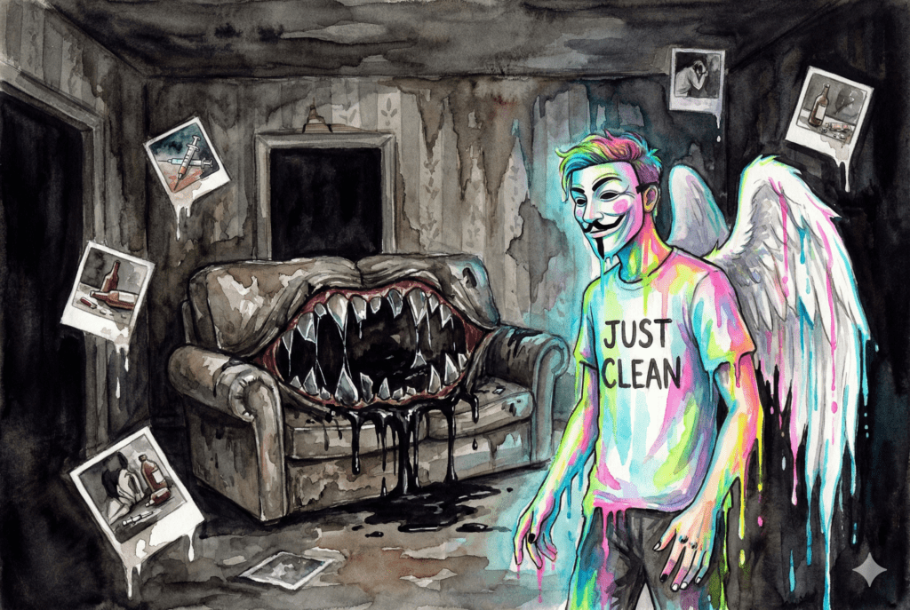 Psychologischer Horror in der alten Wohnung: Das alte Sofa verwandelt sich in ein Monster. Der farbenfrohe NeelixberliN stellt sich der dunklen Sucht-Vergangenheit und dem Zuhause-Syndrom.