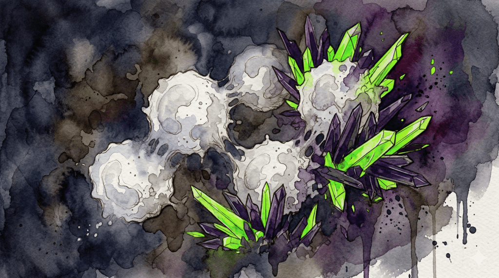 Künstlerische Darstellung von weißen Blutkörperchen, die von toxischen Kristallen zerstört werden, als Symbol für die Gefahr von Levamisol im Kokain.