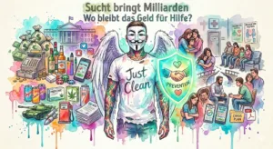 Symbolbild zu Suchtsteuern, Tabak, Alkohol, Glücksspiel, Social Media, Prävention, Suchthilfe und staatlicher Verantwortung mit NeelixberliN-Figur.