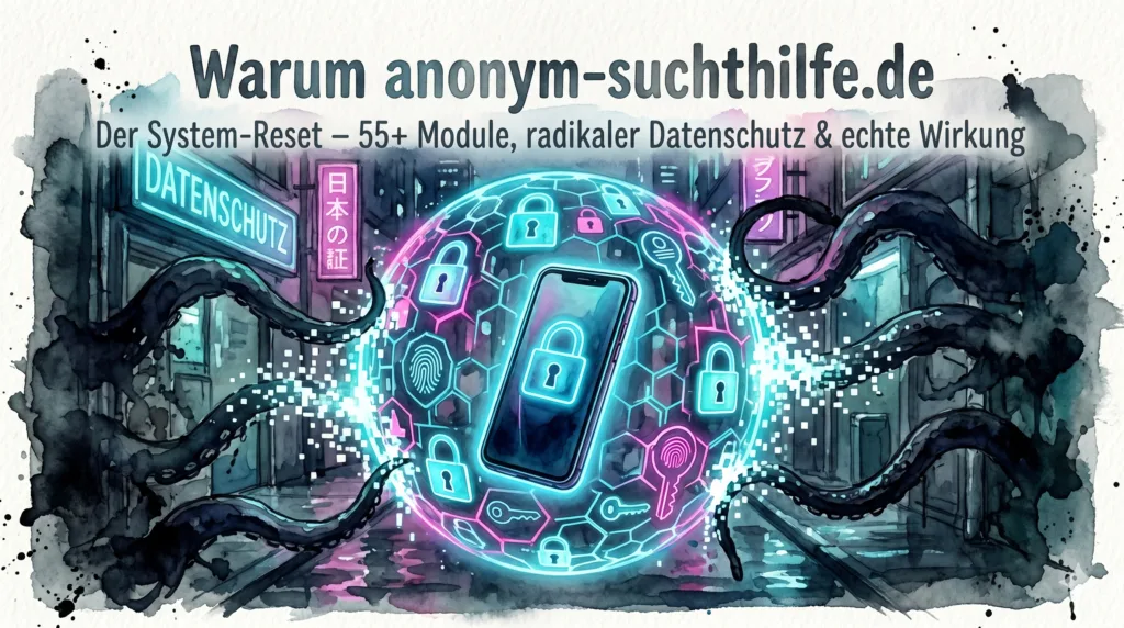Ein leuchtendes Smartphone, das von einem digitalen Kraftfeld aus Passkeys und Schlössern umgeben ist, wehrt Schatten ab. Symbol für lokalen Datenschutz.
