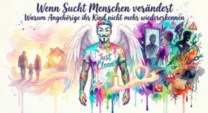 Symbolbild zu Sucht, Suchtdruck, Angehörigen, Eltern suchtkranker Kinder, Psychosen, Polytox-Konsum, Grenzen und digitaler Suchthilfe mit NeelixberliN-Figur.