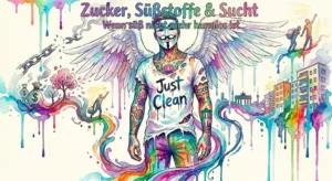 Symbolbild zu Zucker, Süßstoffen, Kaffee, Koffein, Sucht, Recovery, Opioid-Entzug, Craving, Zuckersteuer und Prävention mit NeelixberliN-Figur.