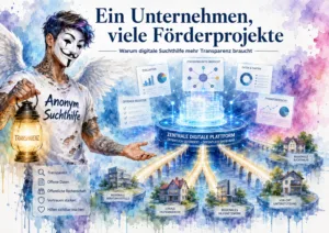 Symbolbild zu Delphi GmbH, Drugcom, DigiSucht, ELSA, öffentlicher Finanzierung, digitaler Suchthilfe, Transparenz und regionaler Sichtbarkeit.