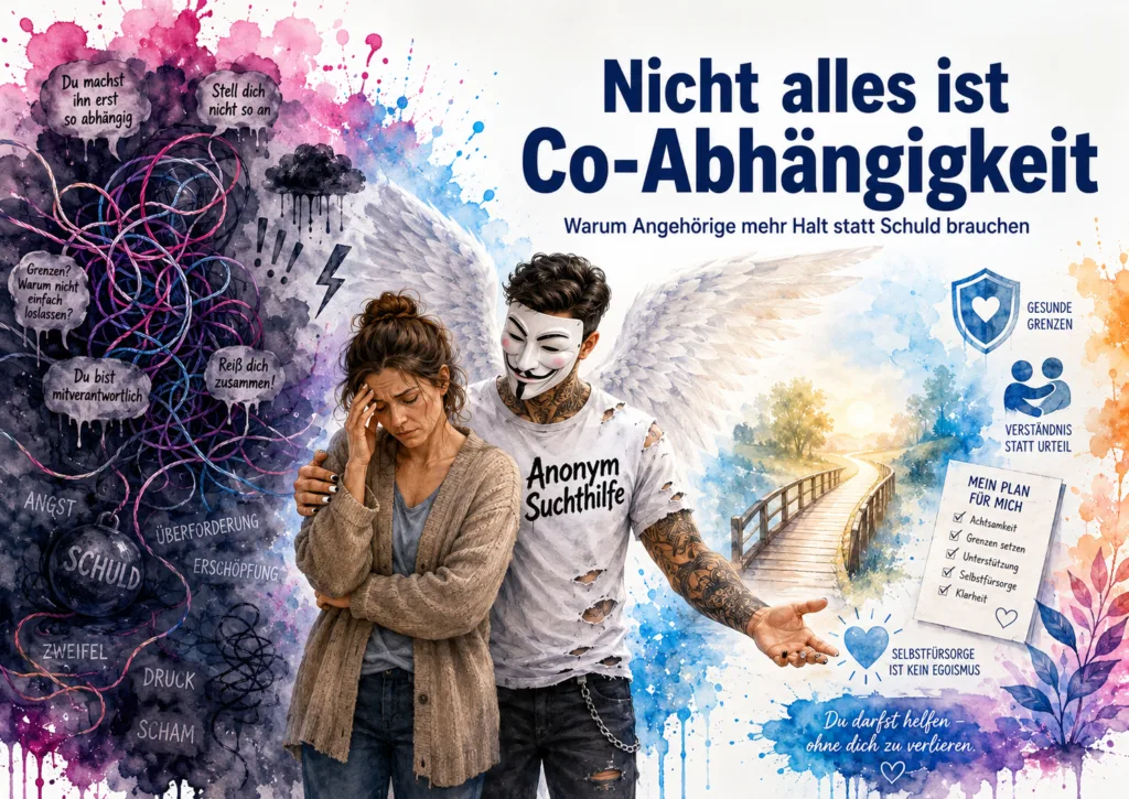 Symbolbild zu Angehörigen von Suchtkranken, Co-Abhängigkeit, Dauerstress, Grenzen, Selbstschutz und anonym-suchthilfe.de.