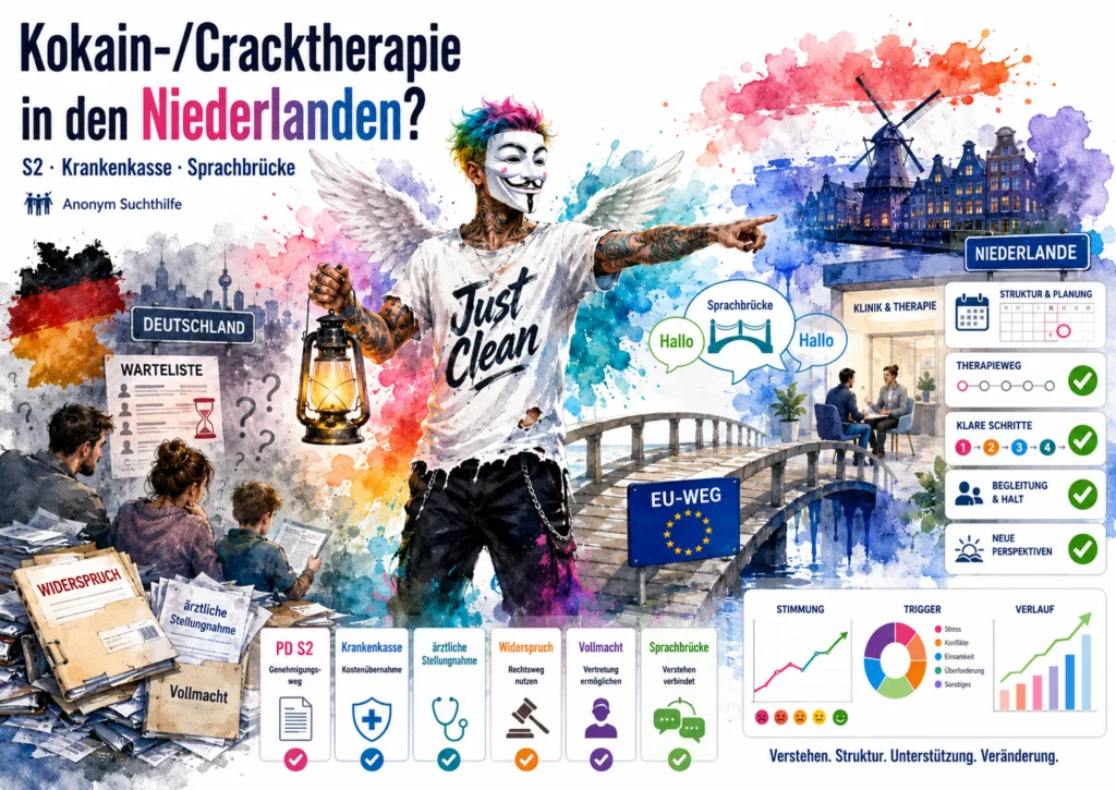 Symbolbild zur Kokain- und Cracktherapie in den Niederlanden, PD S2, Krankenkassenantrag, Contingency Management und Sprachbrücke.