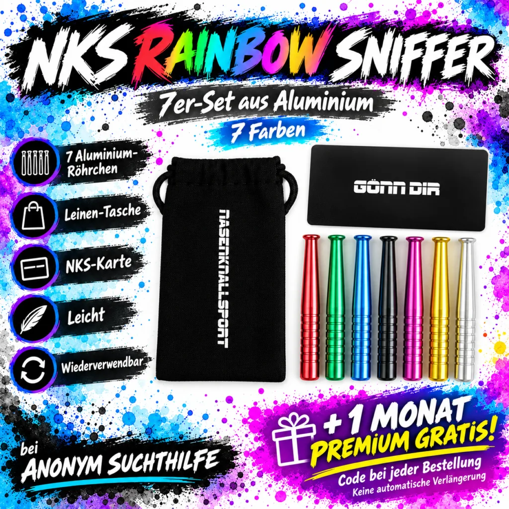 NKS Rainbow Sniffer – 7 Aluminium-Ziehröhrchen mit Leinenbeutel + 1 Monat Premium gratis